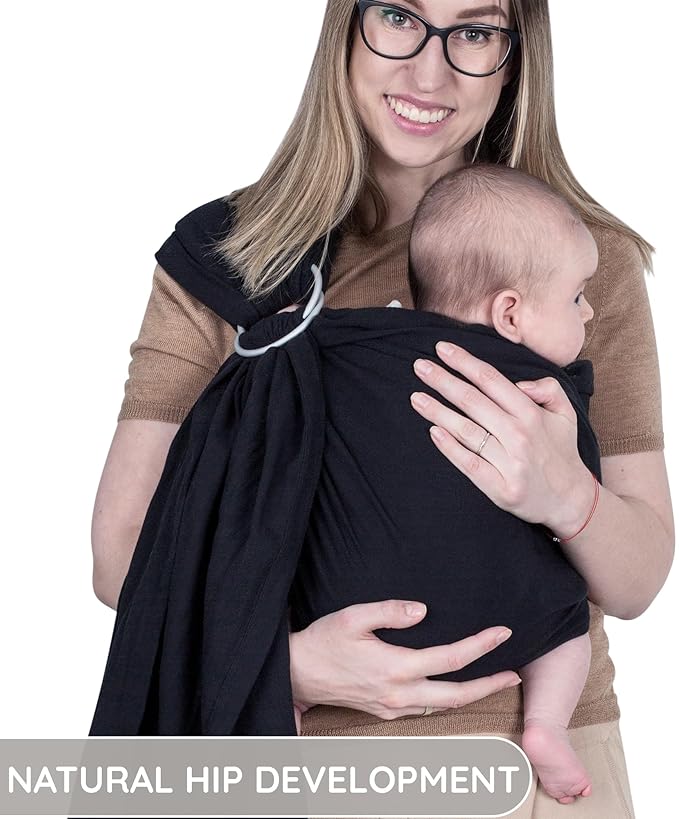 Lightweight Baby Sling 100% Cotton Newborn, Toddler, Infant Adjustable Ring Sling Breathable Travel Carrier Black