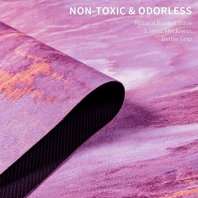 Travel Yoga Mat, Non Slip Exercise Suede Mat with Carry Bag, All-Purpose Fitness Mat with High Density Anti-Tear Surface for Women, Ideal for Pilates Workout (72'' x 24'' x 1.5mm Thick)