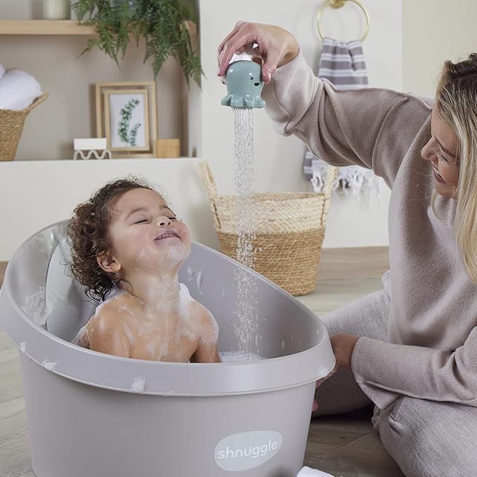 Toddler Bath Tub | Larger Bath for Bigger Kids at Bathtime | Includes Warm and Soft Foam backrest | Grippy Anti-Slip Surface | Includes Easy Drain Bath Plug | Taupe Beige