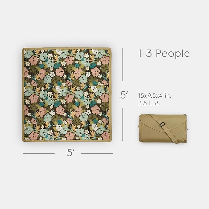 Little Unicorn 5'x5' Outdoor Family Picnic & Beach Blanket | Durable & Water-Resistant Fabric | Compact Fold & Easily Wipes Clean | Zipper Pocket (Hibiscus)