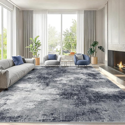 Amada 9x12 Large Area Rug, Modern Abstract Living Room Rug with Non-Slip Backing & Short Pile, Washable Rug with Abstract Pattern for Living Room, Bedroom and Dinning Room, Grey