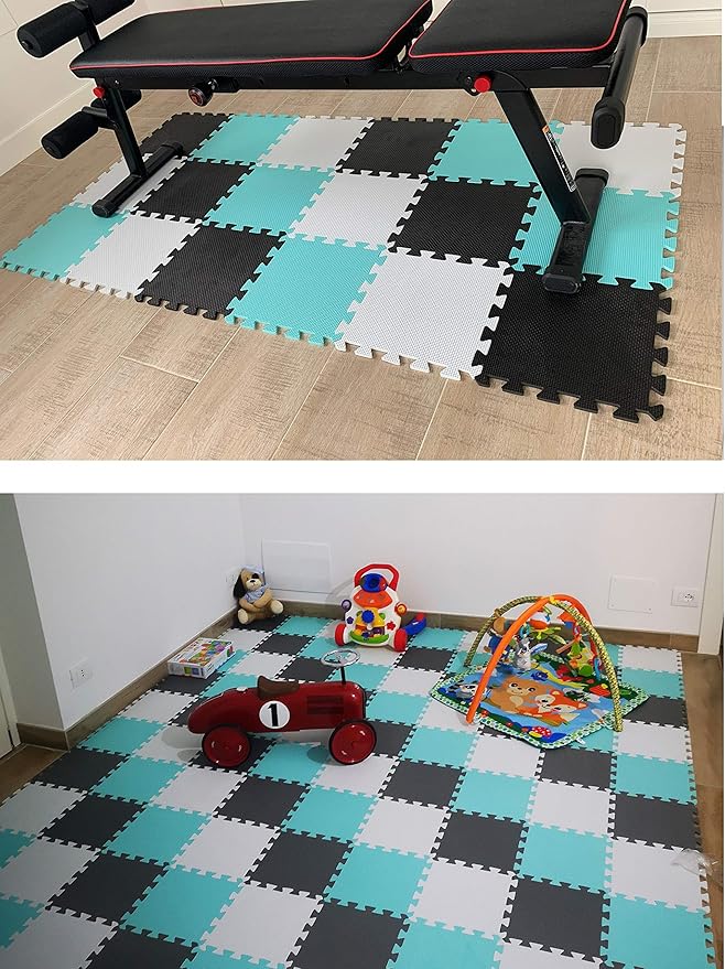 MQIAOHAM® 25 Pieces Puzzle Play Mats, Soft Baby Play Mat, Kids Interlocking Foam Floor Tiles, Toddlers Carpet Playmats G301025-103
