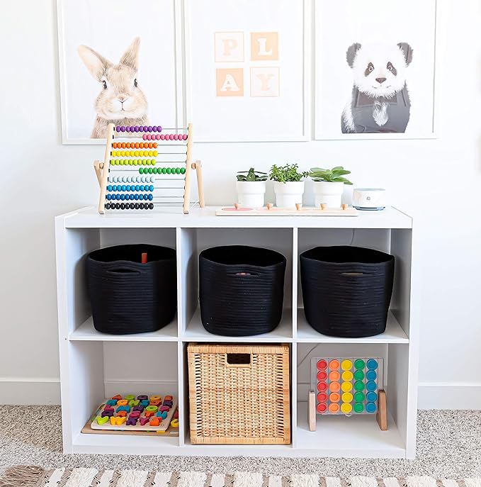 OrganiHaus Black Basket for Storage| Cotton Rope Basket | Woven Baskets for Storage | Towel Baskets for Bathroom | Decorative Rectangular Storage Baskets for Closet | Woven Book Baskets for Organizing