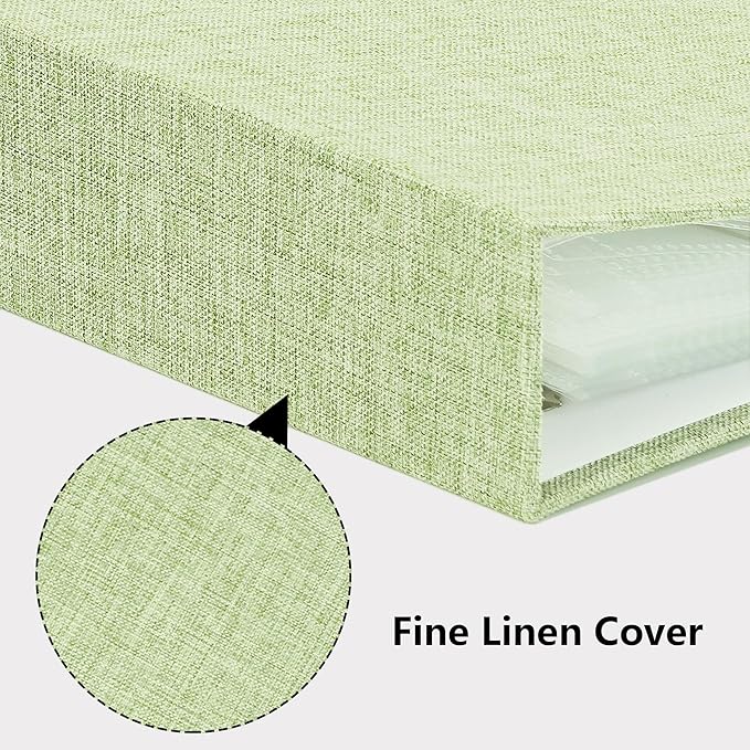 Vienrose Linen 3-Ring Photo Album Holds 250 Photos, 200 4x6 Photos and 50 6x8 Pictures, Picture Album with Multiple Size Pockets, Memory Book for Family Wedding Anniversary Baby, Green