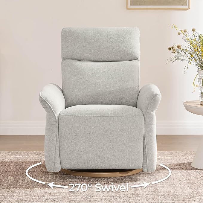 CHITA Power Recliner Chair, Electric Triple-Motor Swivel Glider Nursery Rocking Chair with Adjustable Power Headrest and Lumbar Support, GREENGARD Gold Certified, Solid Wood Base, Crockery Grey