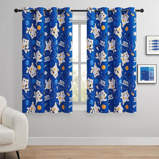 Kids Blackout Curtains - Space Cat Design, 100% Blackout, 2 Panels, Each W52×L63, Thermal Insulated Curtains for Bedroom, Noise Reducing, Combine Functionality with a Fun and Creative Design