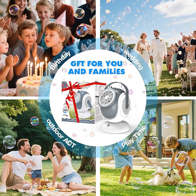 Big Bubble Machine - Automatic Bubbles Blower for Kids, Toddlers - 360° Oscillation & 75° Adjustment, Bubble Toys with LED Light - Gifts for Boys, Girls, Easter, Outdoor, Birthday, Party Use