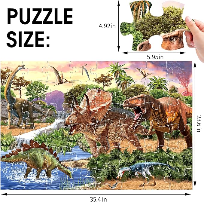 Jumbo Floor Puzzle for Kids,48 Piece Dinosaur Large Jigsaw Puzzles for Toddlers Ages 3-5,Children Learning Preschool Educational Dinosaur Toys,Christmas Birthday Gifts for Boys Girls Ages 4-8