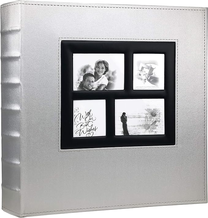 RECUTMS Photo Album 4x6 Holds 500 Photos Black Pages Large Capacity Leather Cover Wedding Family Baby Photo Albums Book Horizontal and Vertical Photos (Silver)