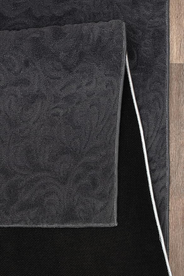 Non-Slip Washable 5x7 Area Rugs for Living Room Bedroom, Ultra Soft Bedside Rug, Indoor Floor Carpet for Kids Girls and Boys, Dorms, Nursery Rooms, Non-Skid Area Rug, Flower Anthracite Grey, 5'x7'