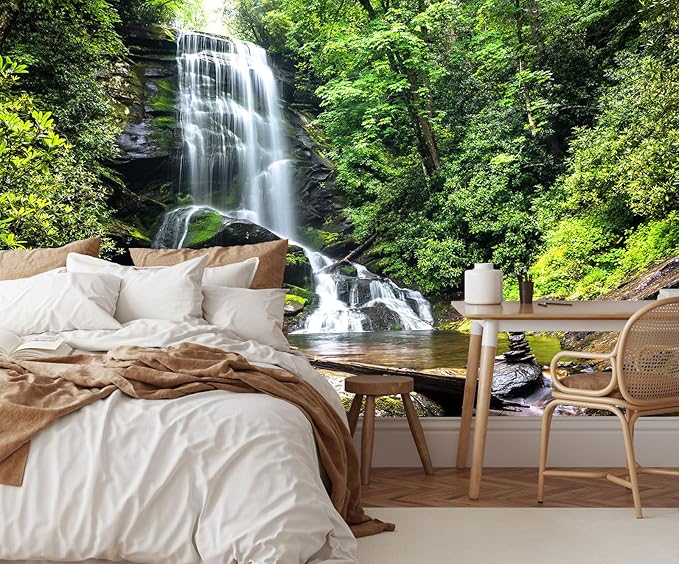 Waterfall Wallpaper Natural Landscape Lake Green Forest Wall Mural for Living Room Bedroom Dining Room Basement(Not Self-Adhesive)