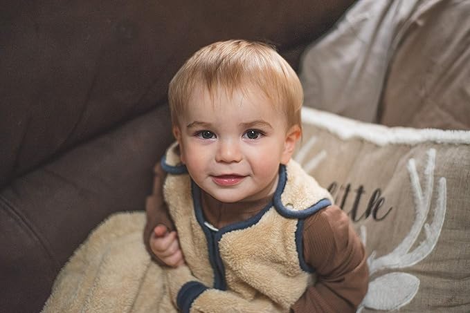 baby deedee Sleep Nest Teddy Baby Sleeping Bag, Oatmeal Navy, Small (0-6 Month)