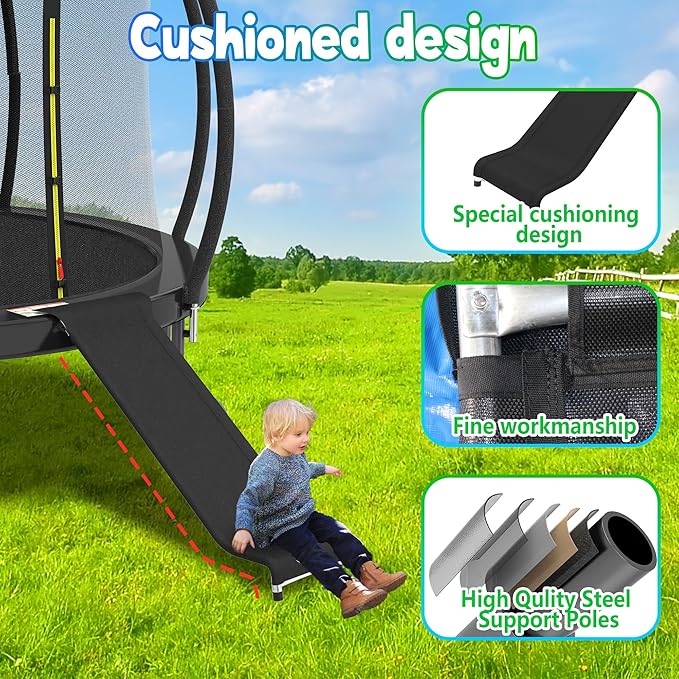 Trampoline Slide, 10FT 12FT 14FT 15FT 16FT Trampoline Universal Slides, Trampoline Accessories with Cushioning Effect, Suitable for Children to Climb Up and Slide Down, Safety Slider (Silver)