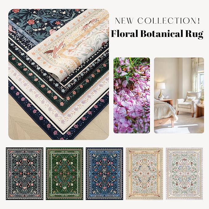 Runner Rug for Kitchen Rug Non Slip 2'x6' Washable Rugs with Rubber Backing Soft Vintage Floral Botanical Carpet Runner for Kitchen, Laundry, Bedroom, Bathroom, Green