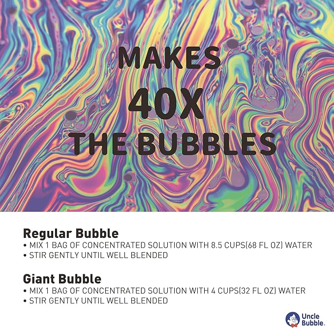 Uncle Bubble Concentrated Bubble Solution (up to 12L/3.2 Gallons) Regular Bubbles for Bubble Machine, Bubble Gun, Bubble Wands, Bubblw Mower, Bubble Juice Refill. Make 6L/1.6 Gallons for Giant Bubble