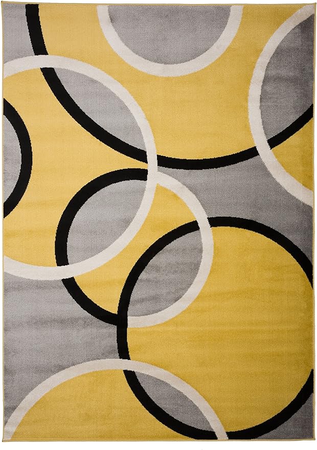 Rugshop Contemporary Abstract Circles Easy Maintenance for Home Office,Living Room,Bedroom,Kitchen Soft Area Rug 10' x 14' Yellow