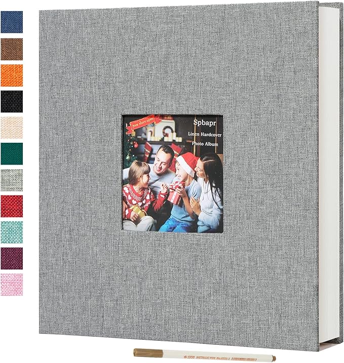 Spbapr Large Photo Album Self Adhesive 4x6 5x7 8x10 10x12 Pictures Magnetic Scrapbook 40 Blank Pages Linen Cover DIY Album with A Metal Pen, 13.2" X 12.8"