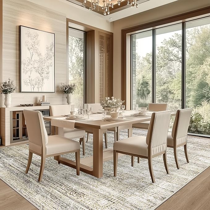 8x10 Area Rug Living Room Rugs - Washable Rug Large Modern Abstract Soft Thin Carpets Indoor Floor No Slip Vintage Carpet for Bedroom Under Dining Table Nursery Home Office Decor Nature