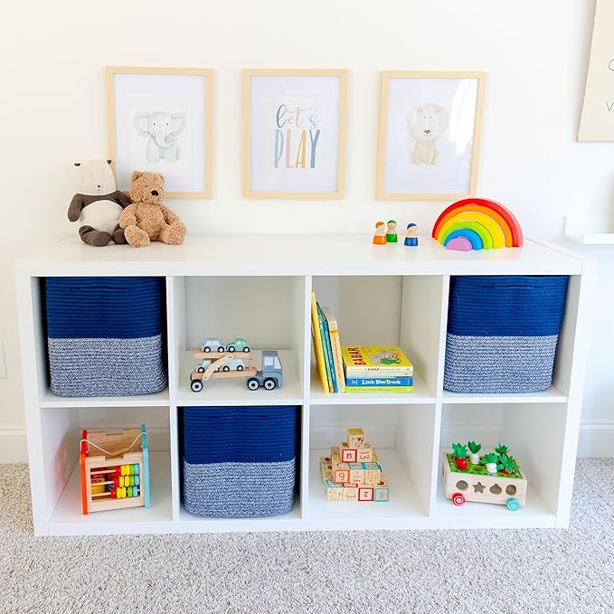 NaturalCozy 13x15x13 Kallax Storage Cubes Bins, 3 Pack | Cotton Rope Cube Storage Bin Woven Baskets for Organizing | Kallax Insert Storage Baskets for Shelves Organizer, Kids Toy, Closet Baby Nursery