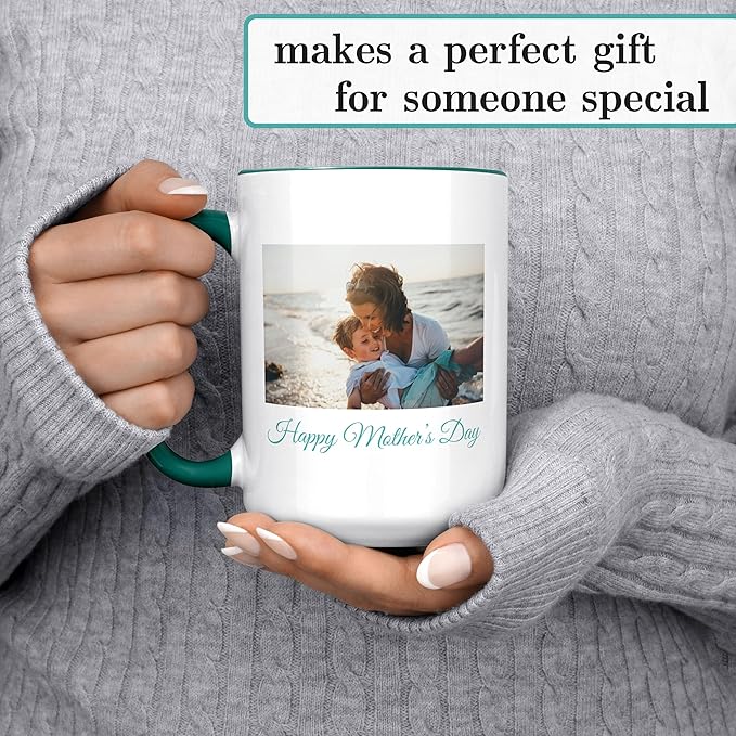 Personalized Coffee Mug, Custom Photo Text 15 Oz Ceramic Mug, Customized Picture Name Tea Cup, Unique Gift Idea, Taza Cafe Personalizadas Fotos, Cute Custom Gifts Mom Women Men, Father's Day, Green
