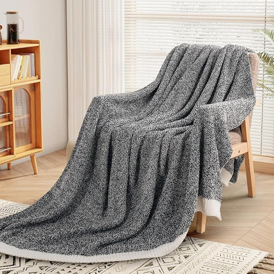 NEXHOME PRO Twin Size Soft Throw Blankets for Couch, Cozy Blankets Reversible Warm Knit Blanket for Women, Fuzzy Plush Lightweight Throws for Sofa, Bed, Picnic, Black 60 x 80 inches