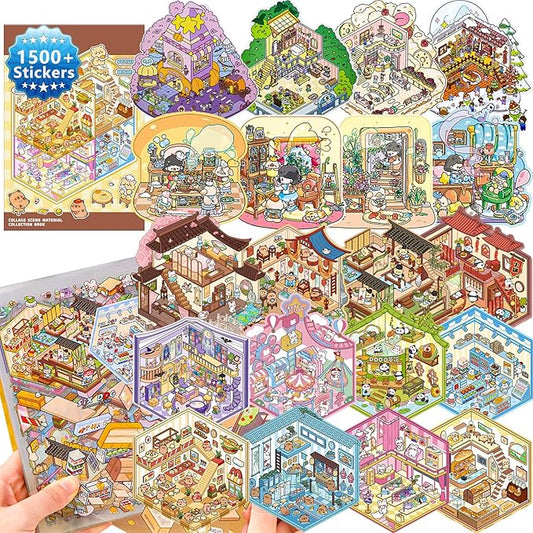 DIY 3D Sticker Scenes, 20 Sets (1500+) Cute Cartoon Stickers. Sticker Therapy. Create Your Own Mini Worlds. Perfect for Party Favors, Birthday Gifts for Adults & Kids