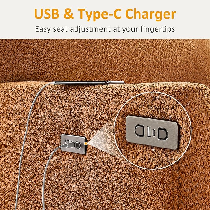 Power Swivel Glider Recliner Chair, Electric Nursery Rocker Recliner Chair, USB & Type-C Charger, Boucle Curry