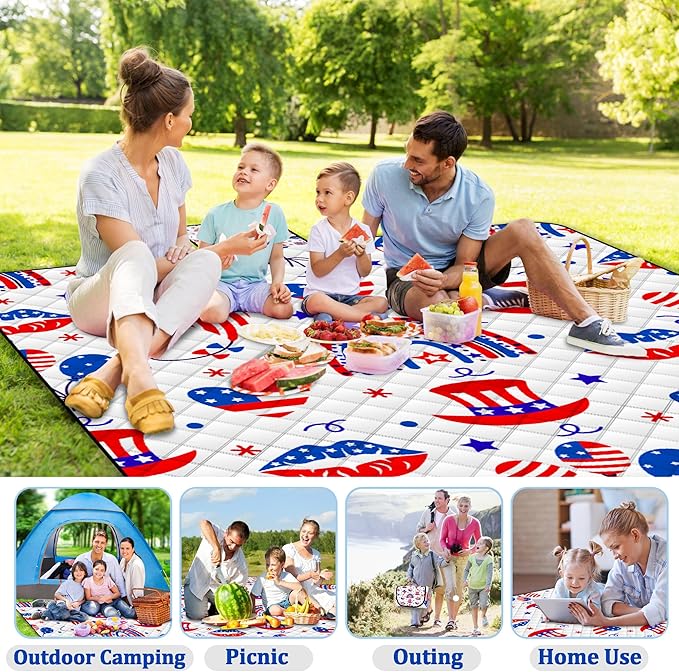 Extra Large Picnic Blanket Waterproof,80"x 80"Foldable Machine Washable Beach Blanket,Outdoor Blanket for 6-8 Adults,Suitable for Indoor Crawling,Park Beach,Camping,Hiking,Family Travel(Blue,Red)