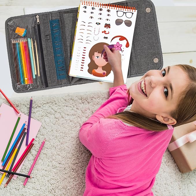 Activity Book for Girls and Boys - Premium Case Includes Large 60-page - 420 Stickers, Rainbow Scratch Papers, Reusable Stickers, Coloring Pencils, Numbers and Letters Stencil - Educational Toys Gift