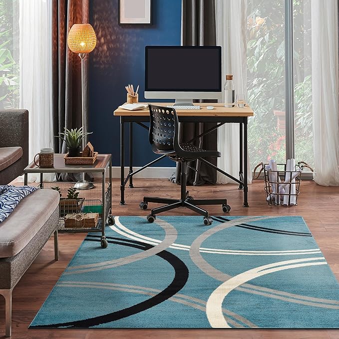 Rugshop Modern Wavy Circles Design Square Area Rug 6'6" x 6'6" Blue