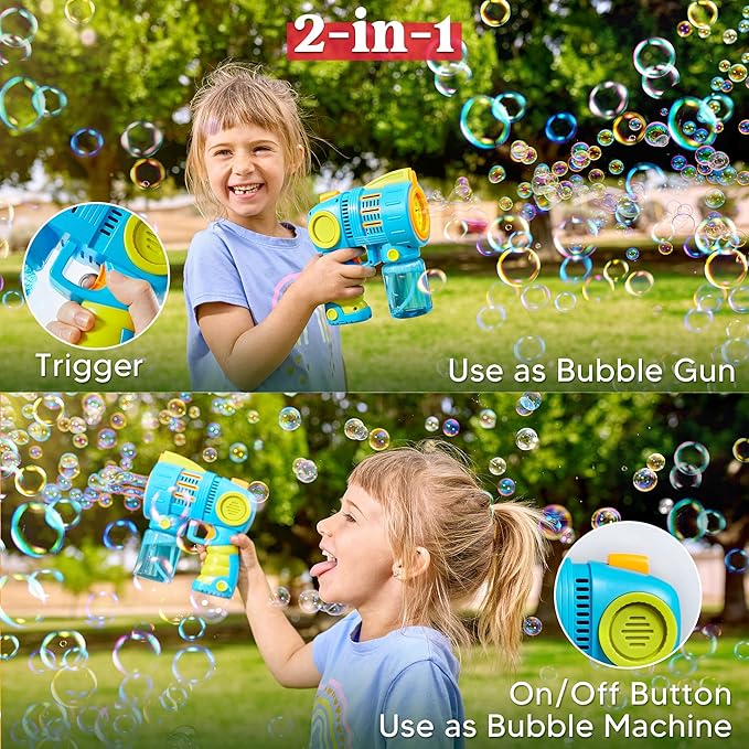 Sloosh 2 Packs Bubble Gun Machine with Refill Solution, Automatic Bubble Maker Blower for Kids, Outdoors, Party, Easter, Summer, Easter Basket Stuffers, Birthday Gift