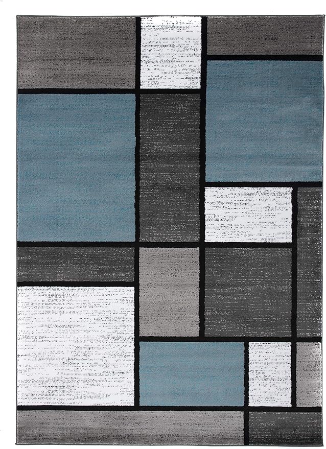 Rugshop Contemporary Modern Boxes for Home Office,Living Room,Bedroom,Kitchen Non Shedding Area Rug 5' 3" X 7' 3" Blue/Gray