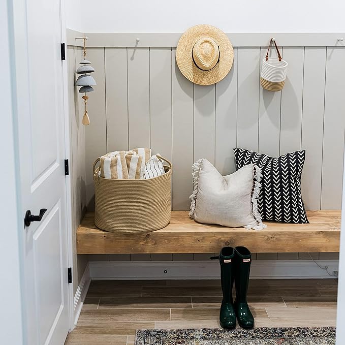 OrganiHaus Large Laundry Basket, Woven Cotton Rope Basket for Blankets, Toy Storage, Nursery Hamper, Living Room Decor Organizer, Soft & Durable Hamper with Handles, 20x13 inches - Honey