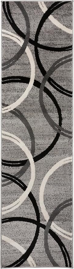 Rugshop Modern Wavy Circles Design Runner Rug 2'7" x 6' Gray