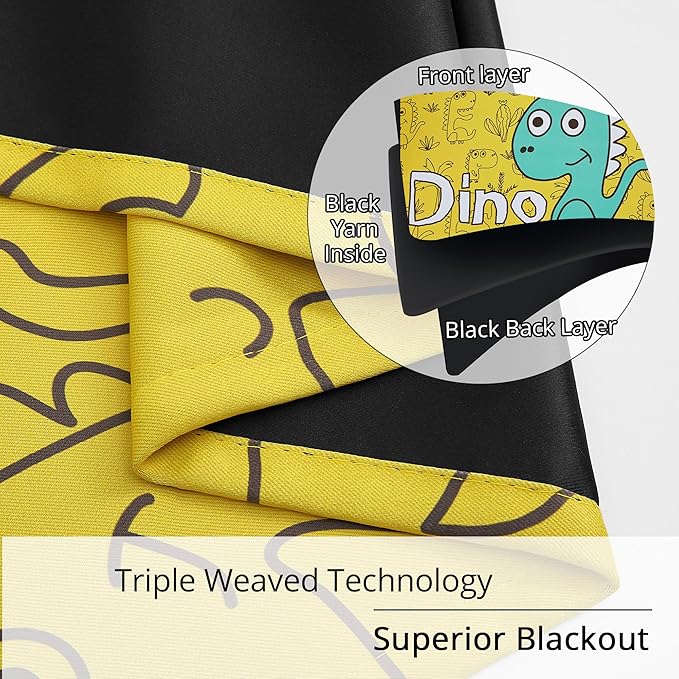 Dinosaur Blackout Curtains for Kids Room - 2 Panels, Each W52×L84, 100% Blackout, Thermal Insulated, Noise Reducing, Perfect for Kids Room and Nersury