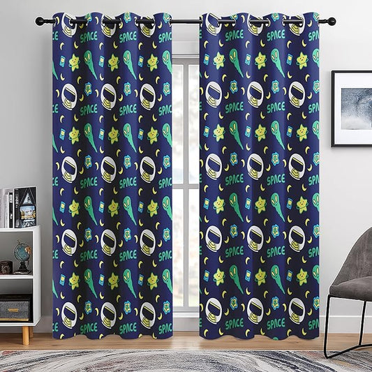 Kids Space Constellation Planets Blackout Curtains - 100% Blackout, Thermal Insulated, Noise Reducing, Perfect for Kids Room and Nursery, 2 Panels (Constellation Planets, W52×L84)