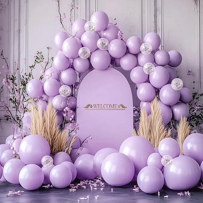 JOYIN 150 Pcs Pastel Purple Balloons, Different Sizes 18 12 10 5 Inch Pastel Purple Latex Balloon Arch Kit with Instruction for Birthday Party Graduation Wedding Holiday Decoration
