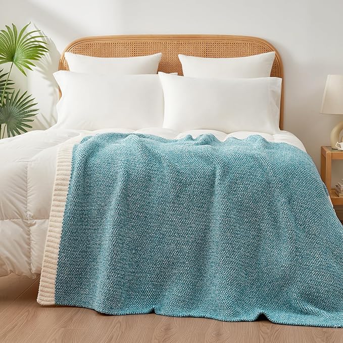 Snuggle Sac Teal Blue Reversible Super Soft Blanket Twin Size for Bed and Sofa, Heather Teal, 60x80 inches
