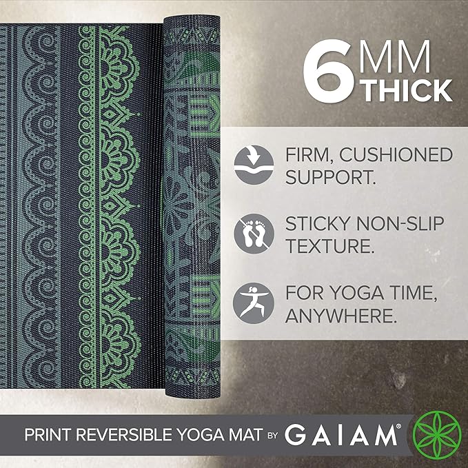 Gaiam Yoga Mat - Premium 6mm Print Reversible Extra Thick Non Slip Exercise & Fitness Mat for All Types of Yoga, Pilates & Floor Workouts (68" x 24" x 6mm Thick)