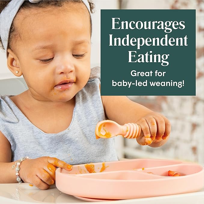 Simka Rose Silicone Baby Spoons Self Feeding (6 Pack)- First Stage Infant Spoons for Babies & Toddlers- Baby Led Weaning Shallow Spoons- Easy on Gums- 6 Months+ -Dishwasher Microwave Safe