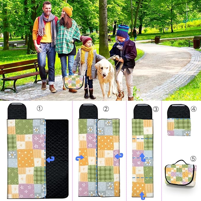Extra Large Picnic Blanket Waterproof,80"x 80"Foldable Machine Washable Beach Blanket,Outdoor Blanket for 6-8 Adults,Suitable for Indoor Crawling,Park Beach,Camping,Hiking,Family Travel(Colorful)