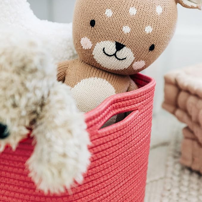 OrganiHaus Coral Basket for Shelves, Decorative Cloth for Organizing, Cotton Rope Storage Basket for Toys, Small Woven Baskets for Storage