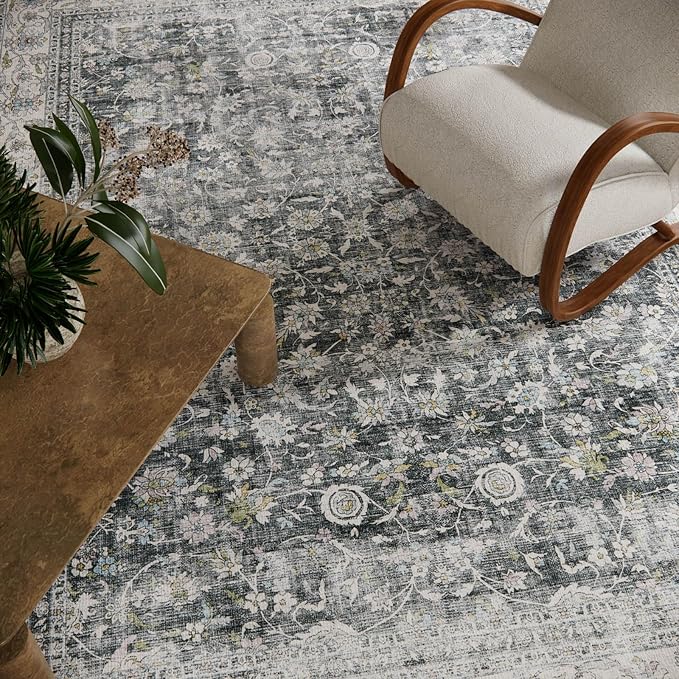 Machine Washable Rugs for Living Room: 5x7 Bedroom Rug Vintage Boho Area Rug Stain Resistant Non Slip Low Pile Lightweight Soft Carpets for Living Room Dining Room Kitchen Nursery Kids Room Farmhouse
