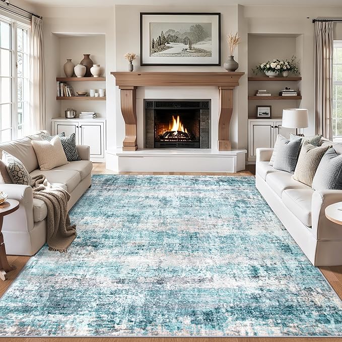 Area Rugs 9x12 Living Room - Washable Rug Modern Abstract Soft Large Neutral Non-Slip Carpet Indoor Floor Thin Carpets for Bedroom Dining Room Farmhouse Nursery Home Office Green