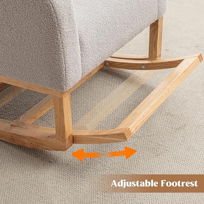 Rocking Chair Nursery, Nursing Rocking Chairs for Mom Nursery, Comfy Wingback Glider Rocking Armchair with Foot Rest and Side Pocket for Nursery Living Room Bedroom, Teddy Grey