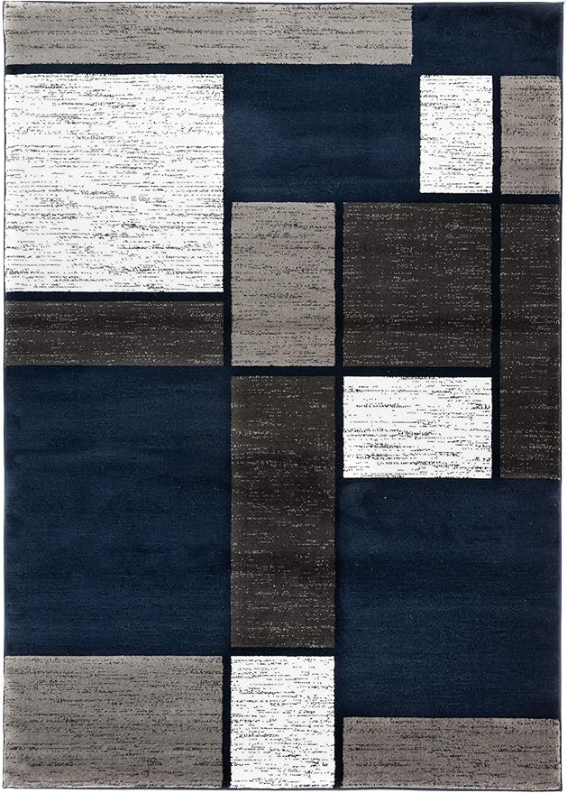 Rugshop Contemporary Modern Boxes Area Rug 3'3" x 5'3" Navy