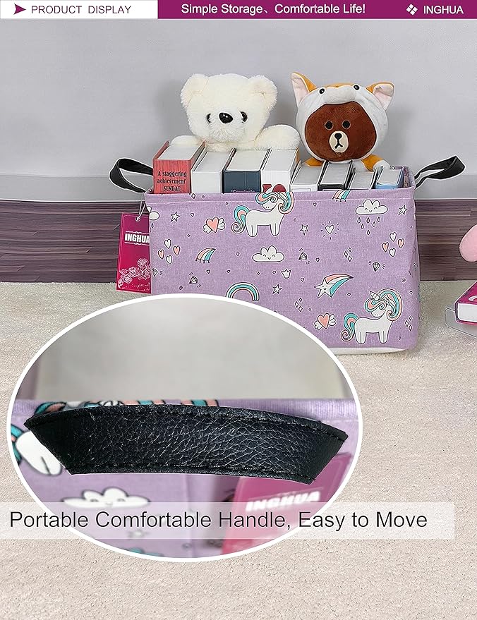 Rectangular Storage Basket Fabric Organizer Bin for Toys,Books,Clothes,Gifts,Pets-Perfect for Home,Office,Nursery,Dorm,Shelf(Rec-Unicorn)