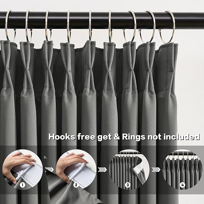 Pinch Pleated Blackout Curtains 96 Inches Long Modern Lush Decor Window Covering Soundproof Drape Panel for Bedroom Light Blocking Room Darkening Drape/Drapery for Nursery Room, Grey