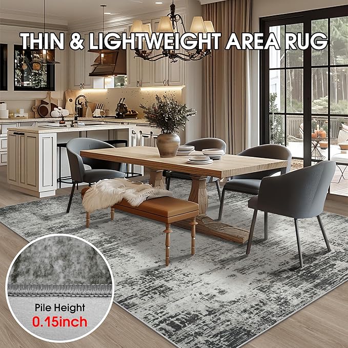 10x14 Area Rugs for Living Room: Soft Abstract Large Area Rug Non-Shedding Anti-Skid Stain Resistant Indoor Floor Modern Washable Rugs for Bedroom Dining Room Nursery Farmhouse Home Office-Black/Gray