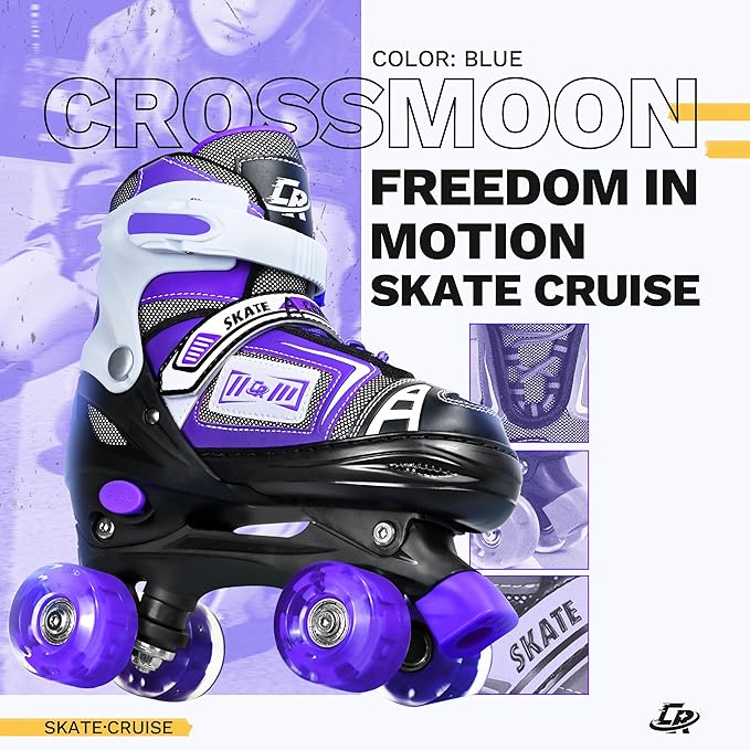 Adjustable Quad Skates for Kids, Teens, and Adults – Light-Up Wheels – Comfortable Fit, Secure Closure, Indoor and Outdoor Roller Skates for Boys and Girls